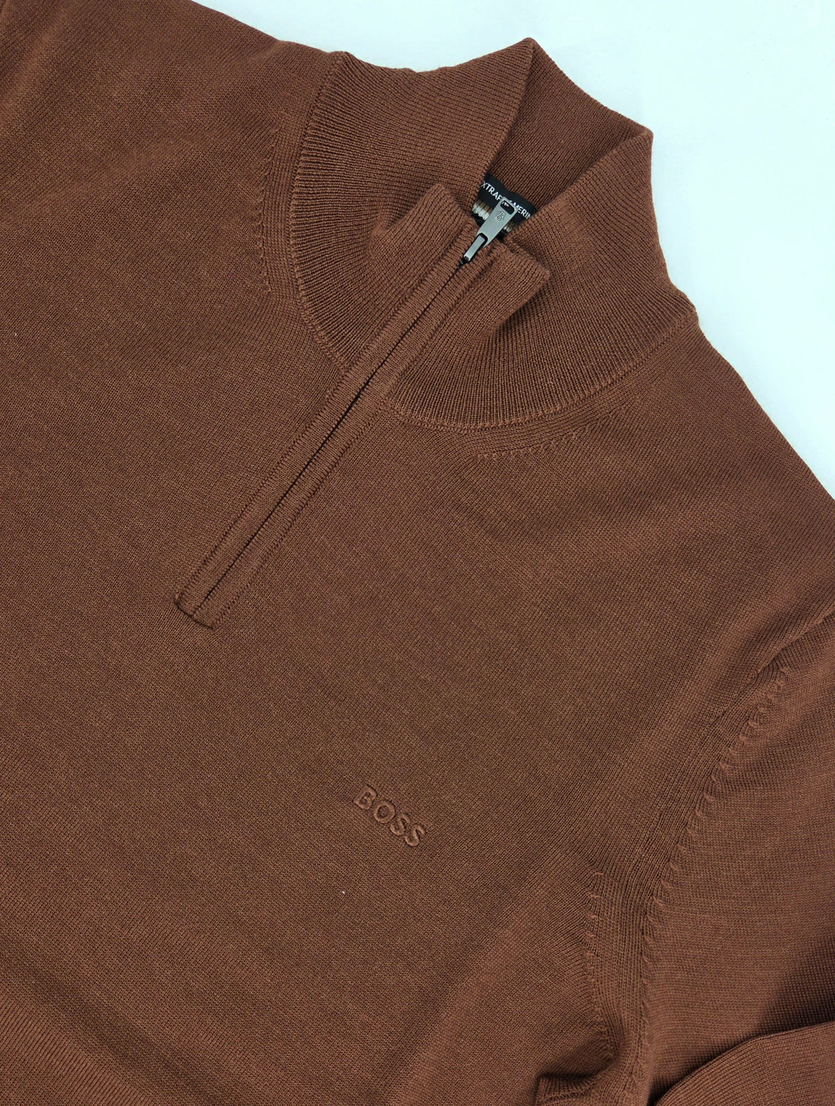 Chandail orangé à demi-zip en laine vierge