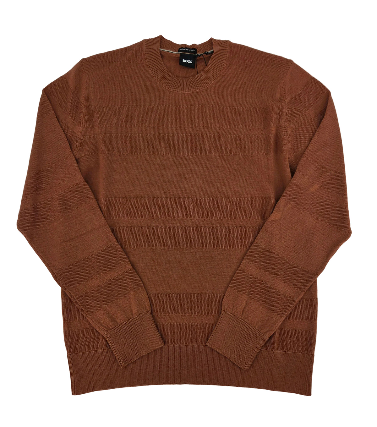 Pull col rond texturé en laine orangé