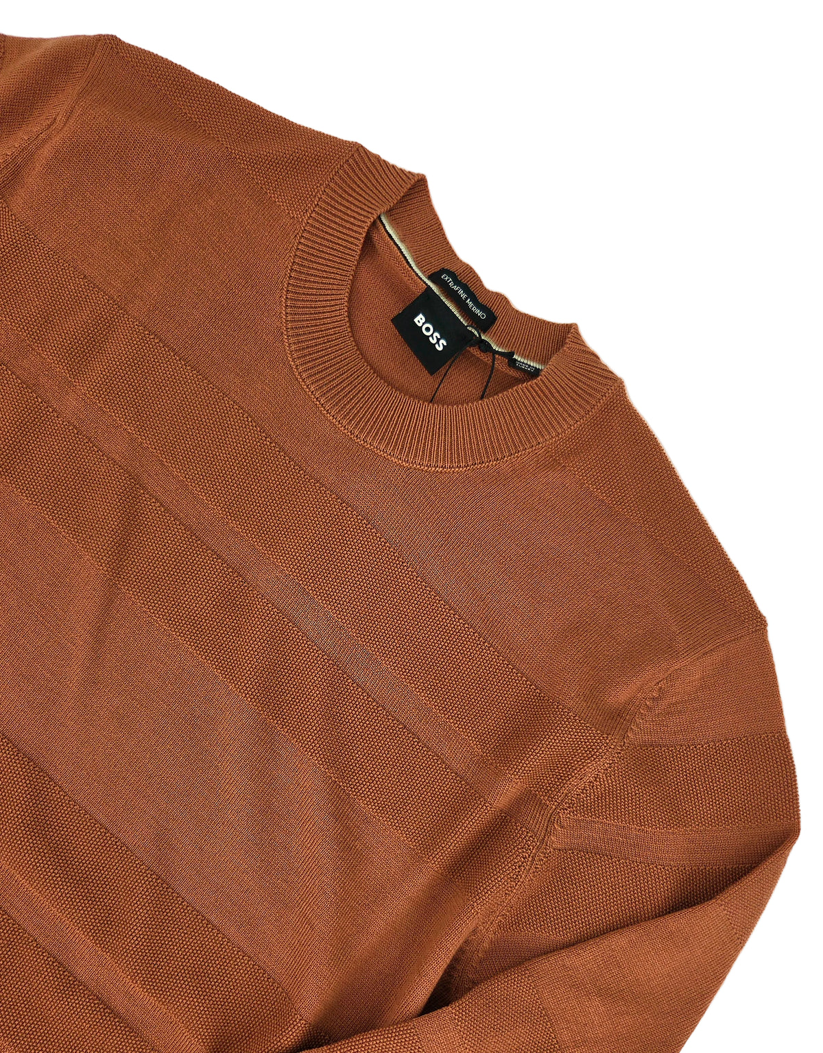 Pull col rond texturé en laine orangé