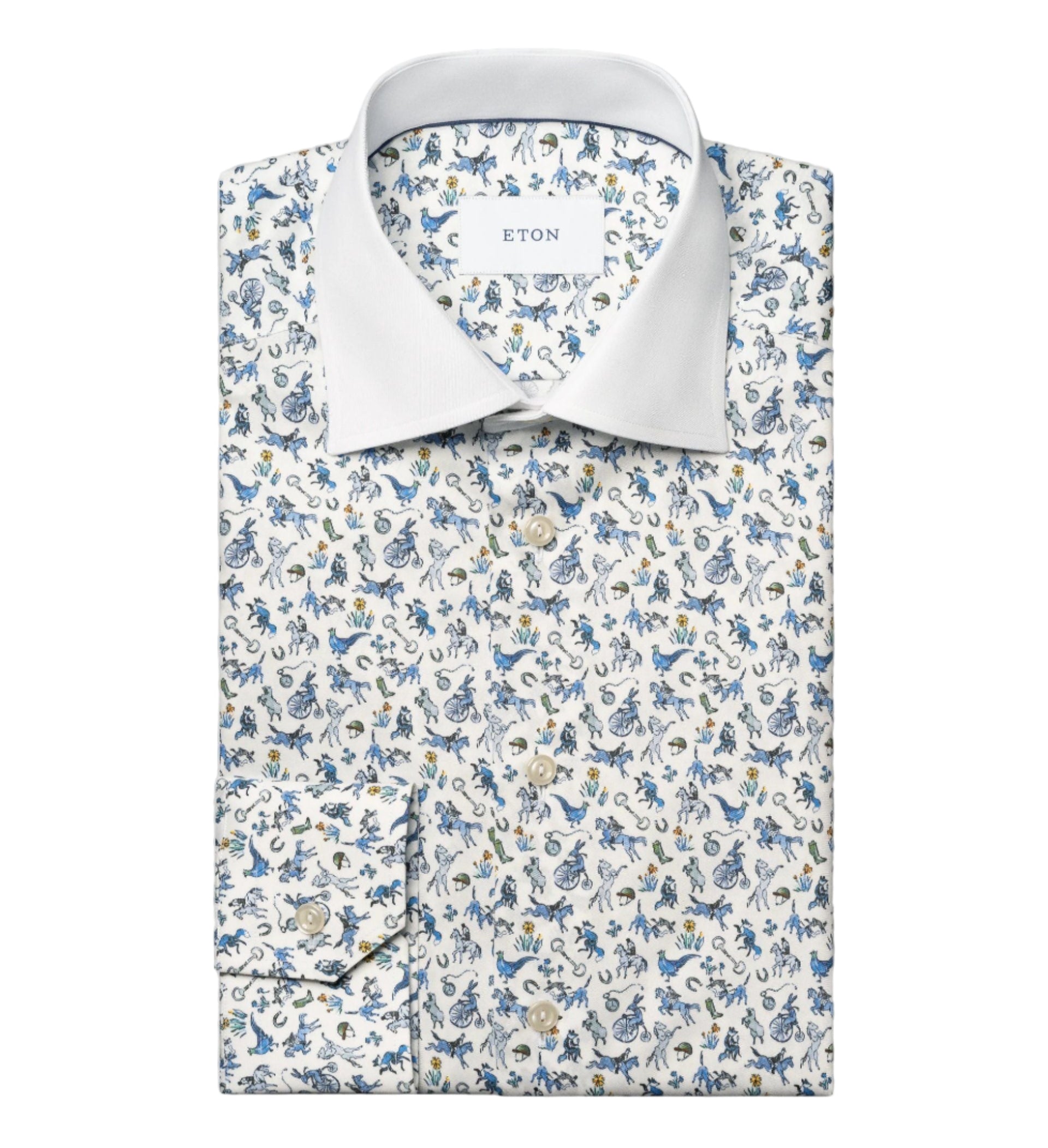 Chemise bleu à motifs avec col blanc banquier