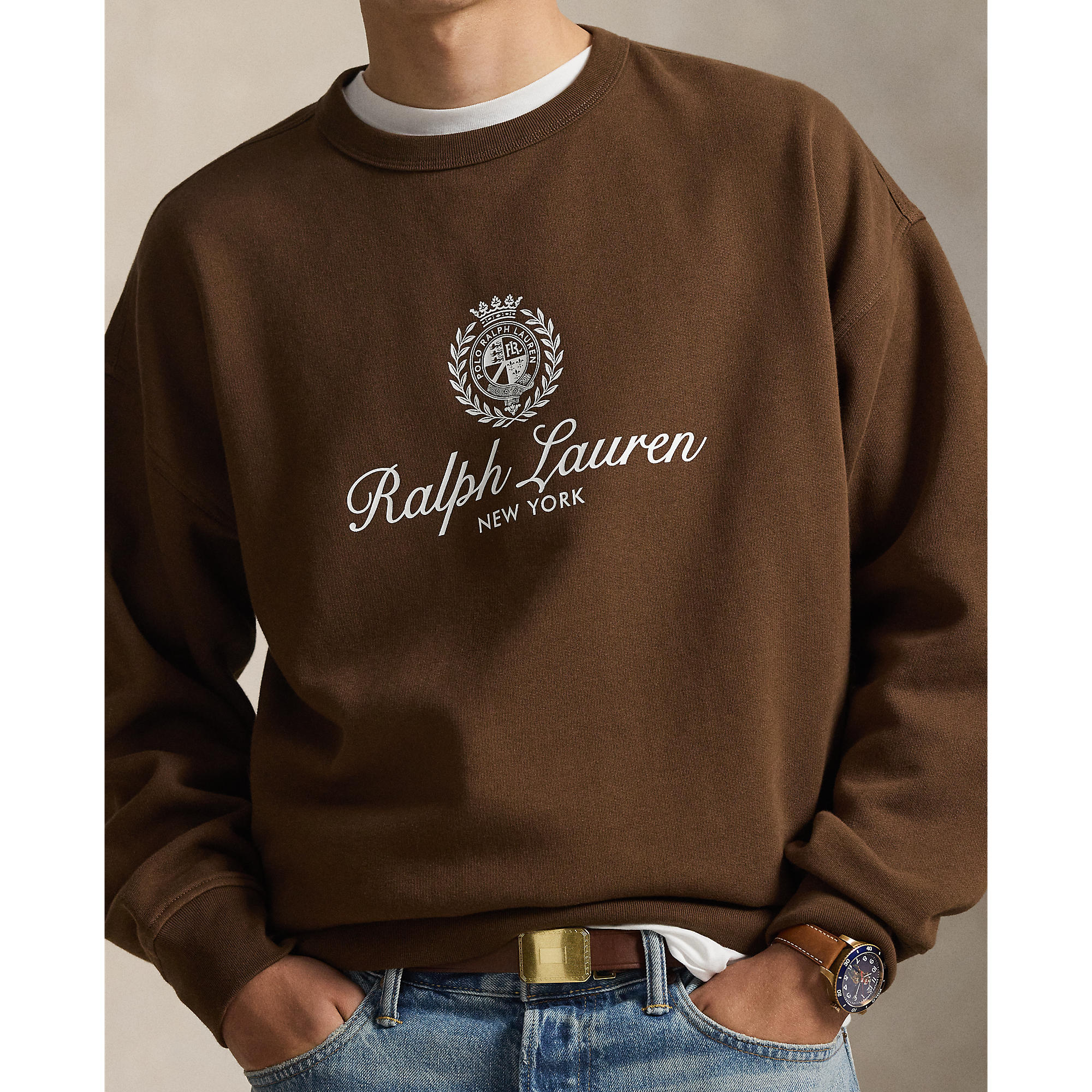 Chandail molleton logo RL brun