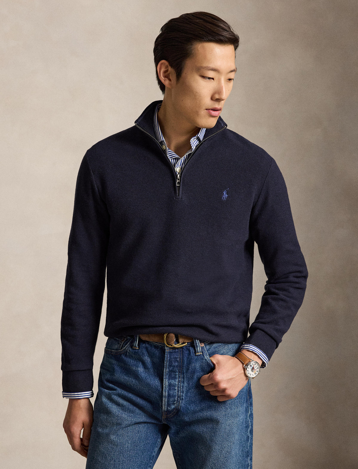 Pull de coton à demi-zip marine