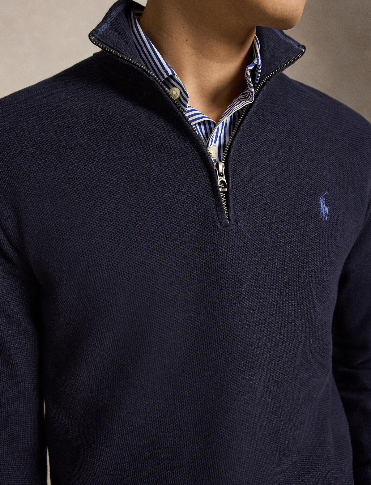 Pull de coton à demi-zip marine