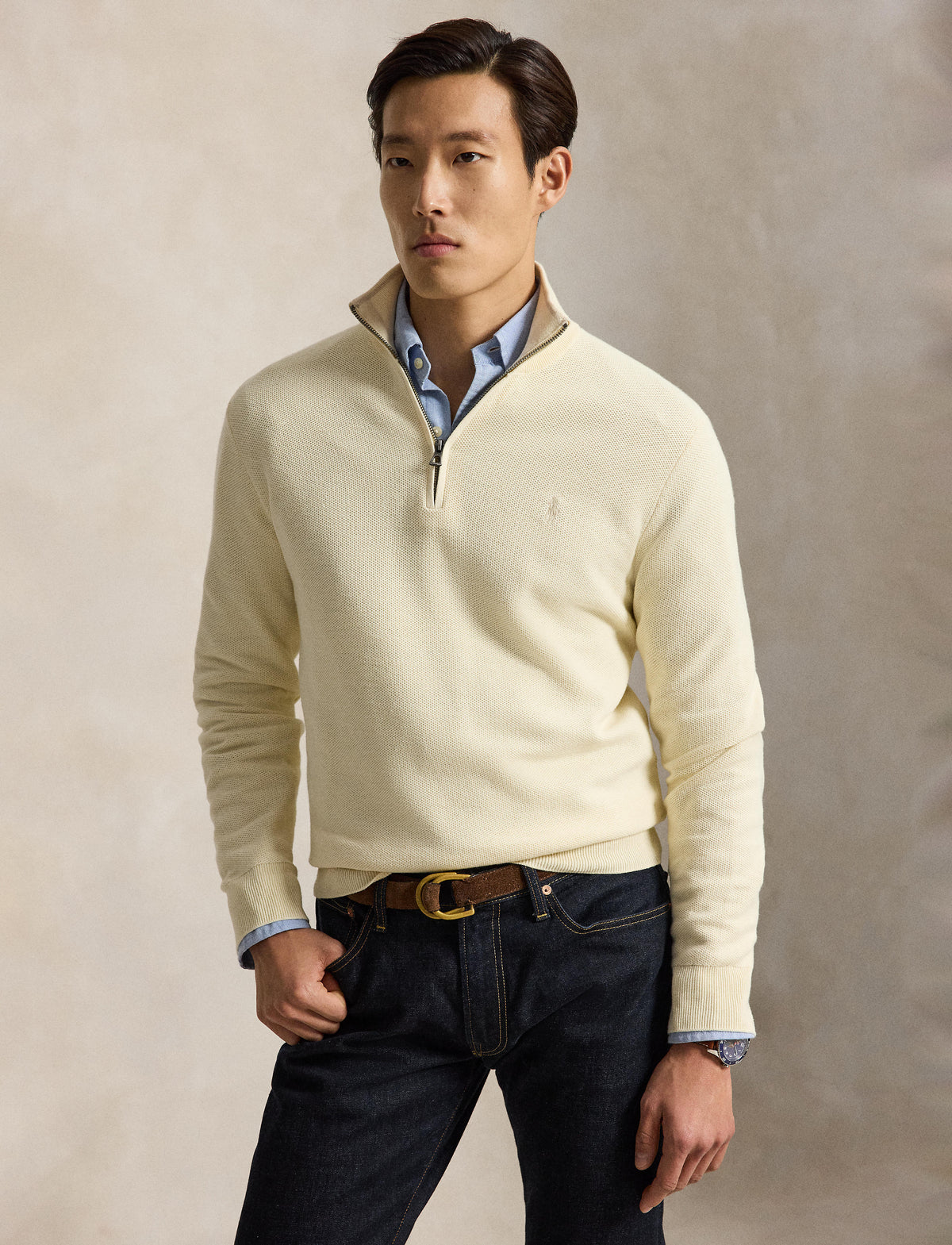 Pull de coton demi-zip crème
