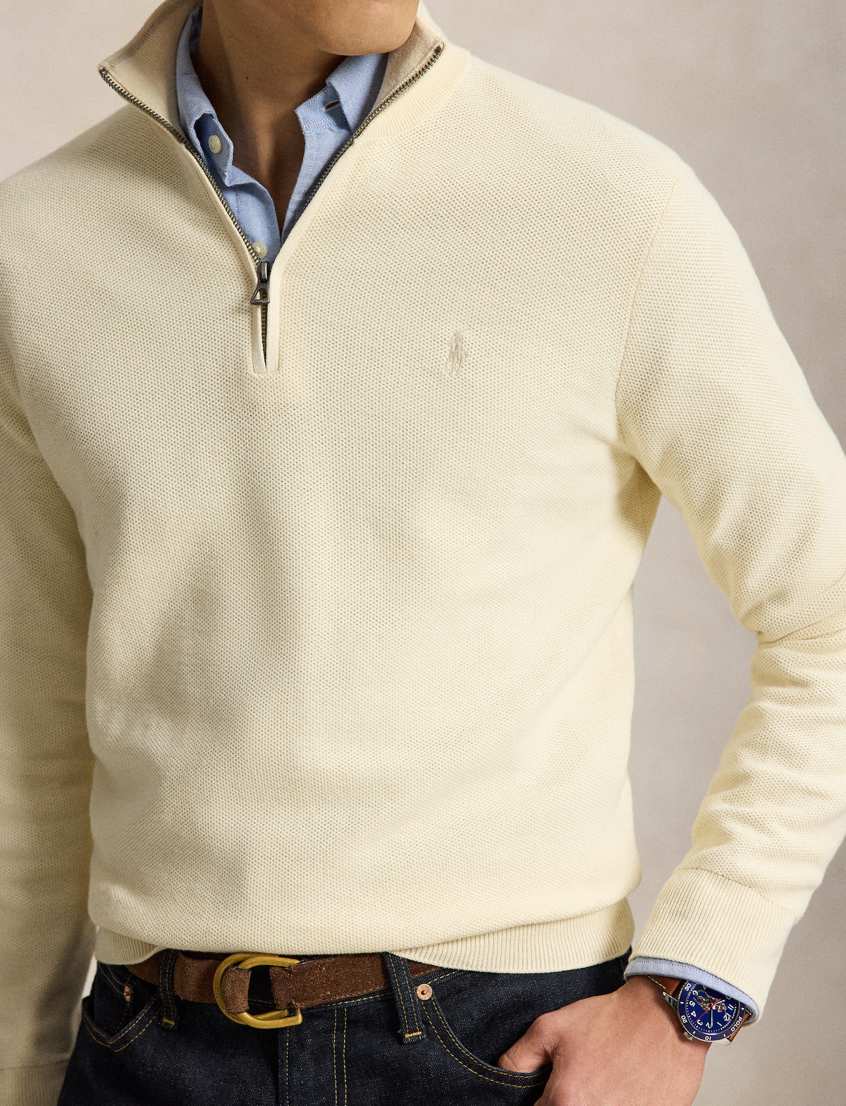 Pull de coton demi-zip crème