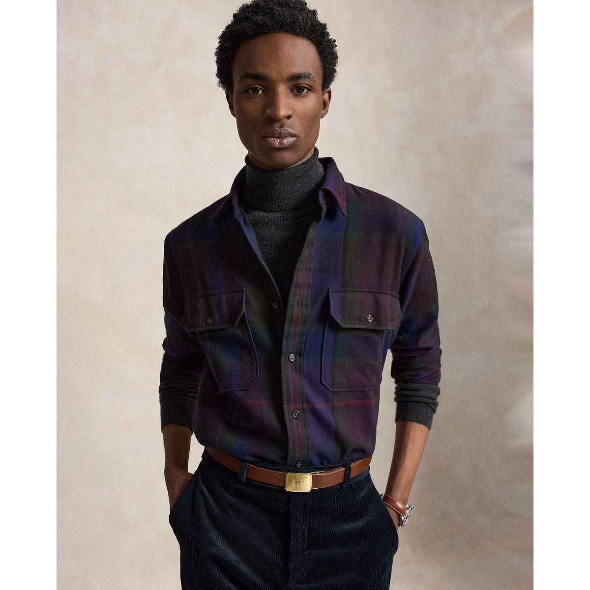 Chemise à carreaux avec empiècements en suède&nbsp;