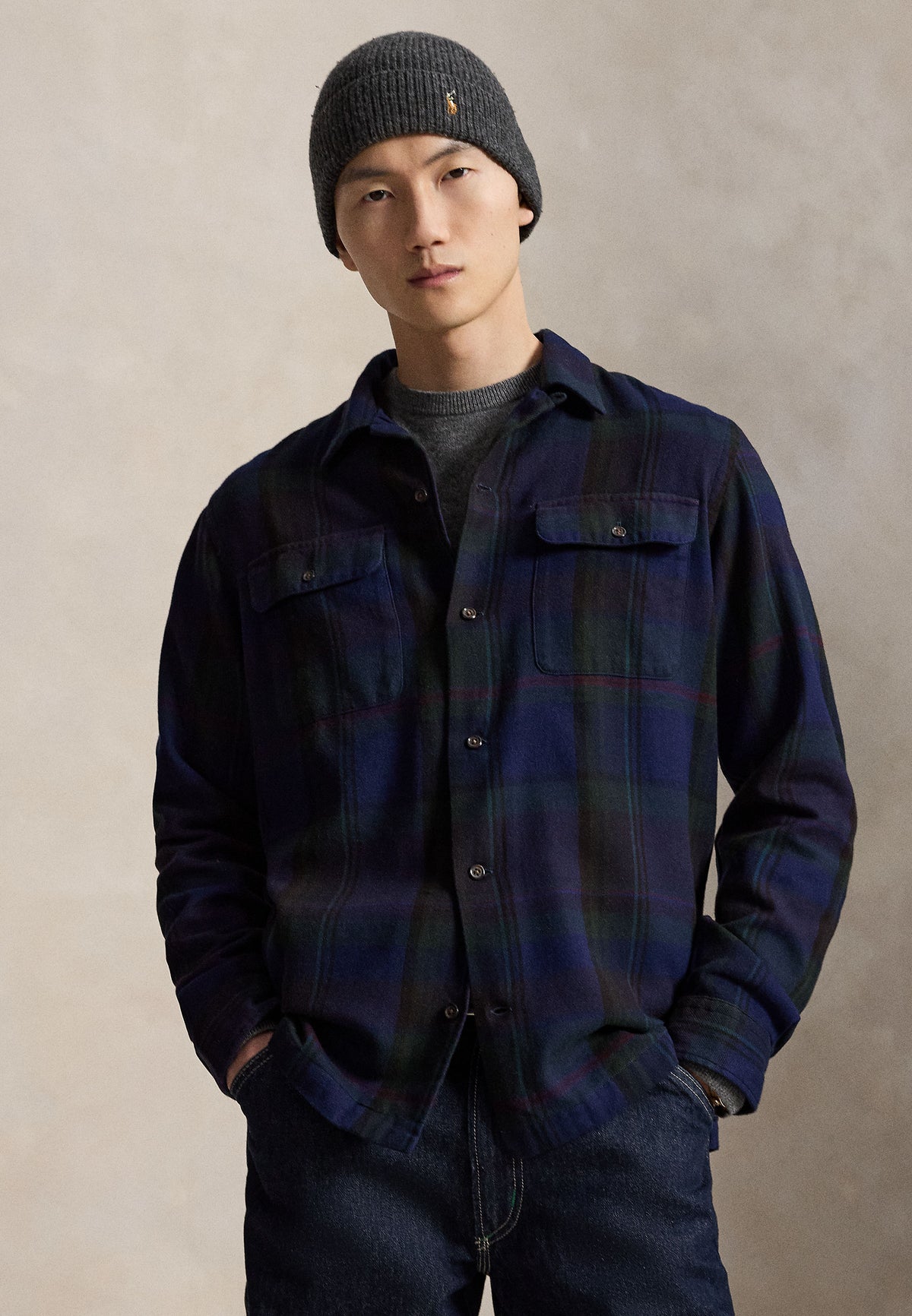 Chemise à carreaux avec empiècements en suède