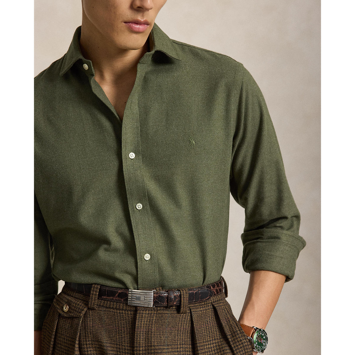 Chemise en flanelle de coton verte