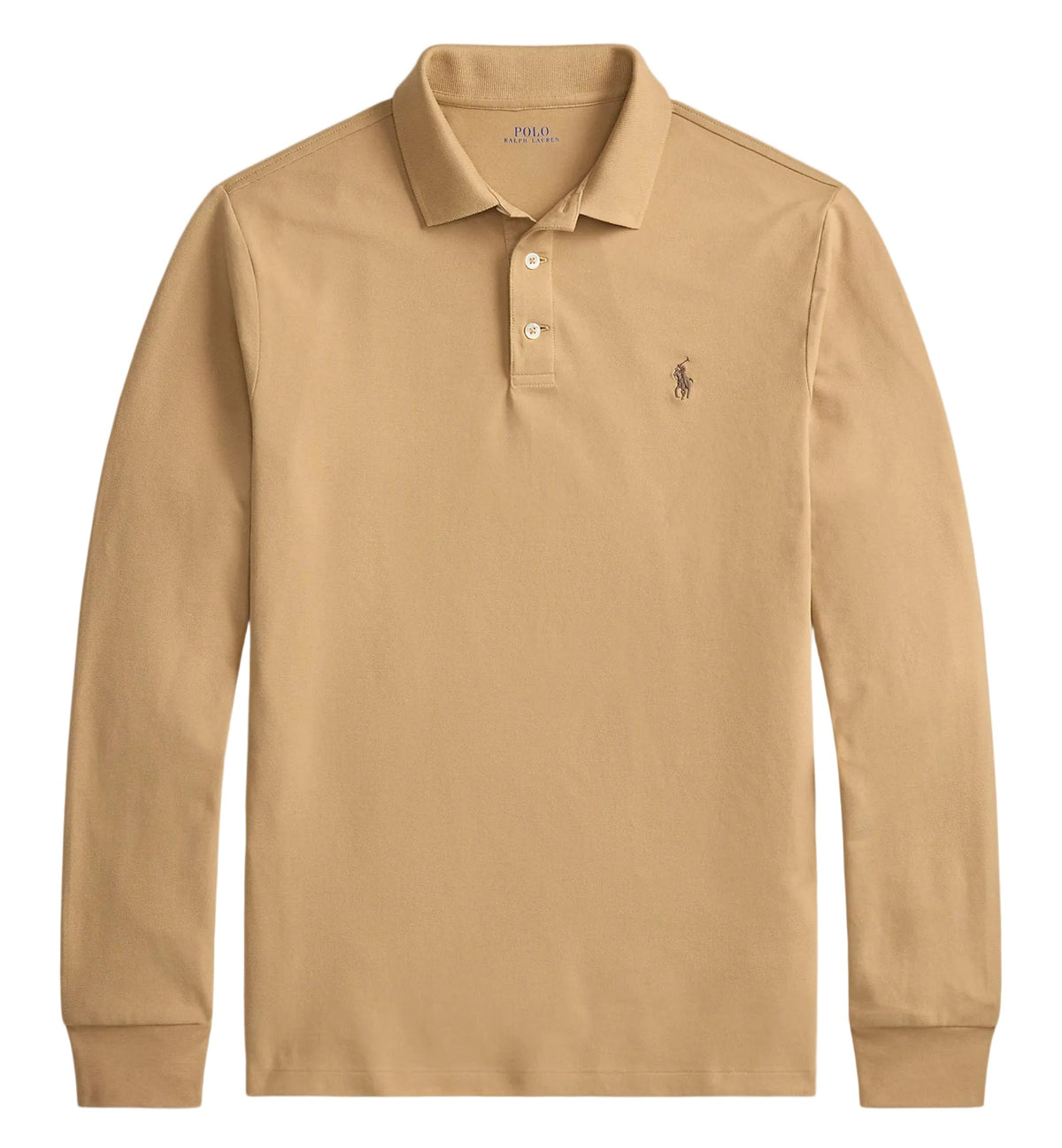 Polo manches longues en coton doux camel