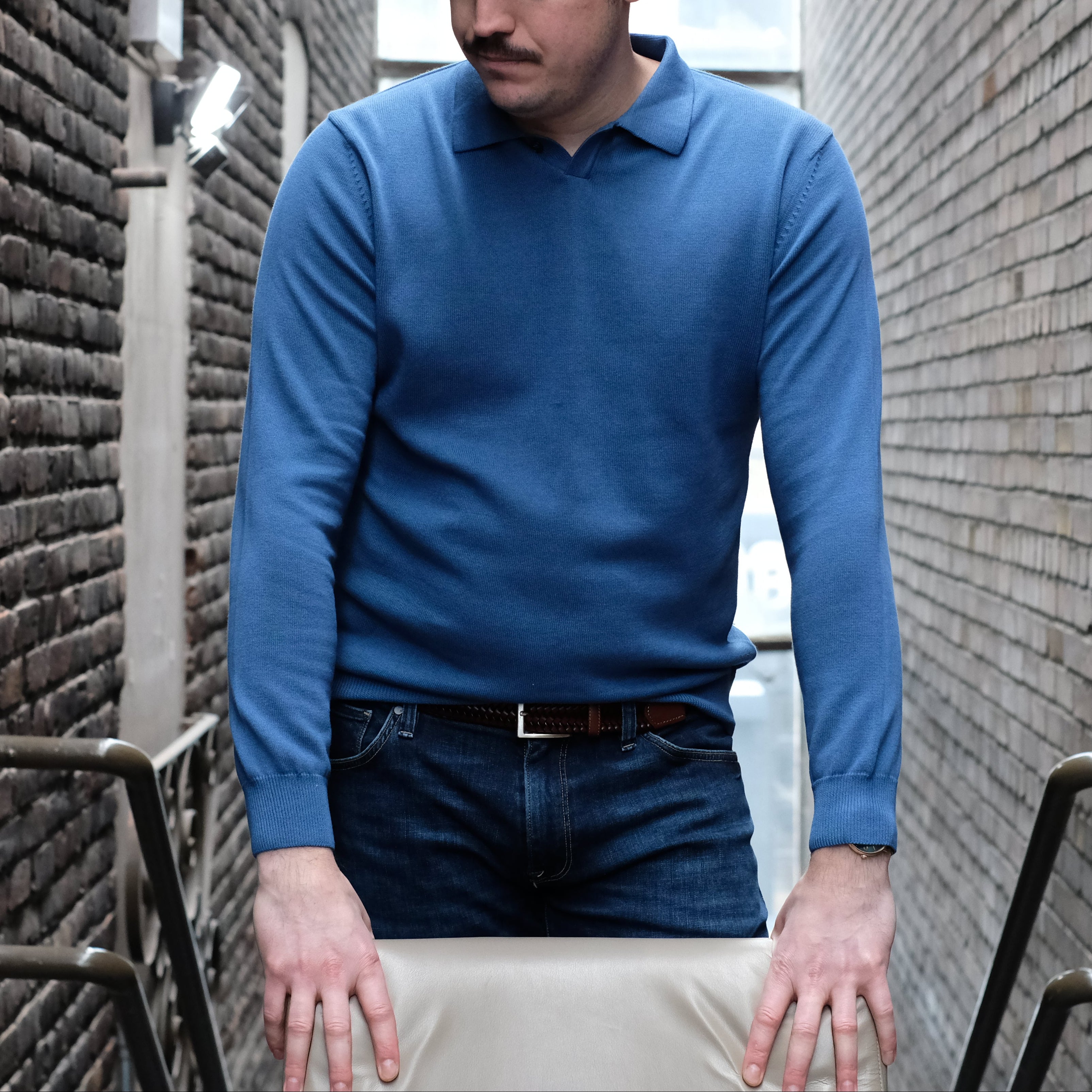 Polo Maurice bleu aviateur en coton cachemire