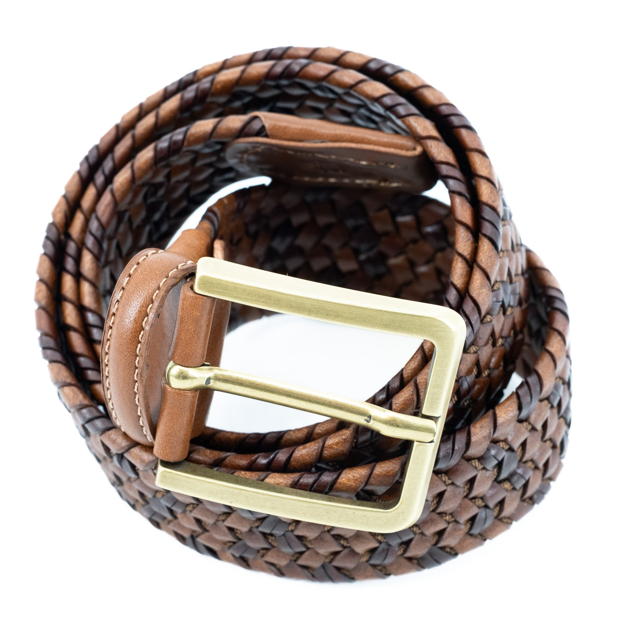 Ceinture La Tressée brun deux tons avec boucle or