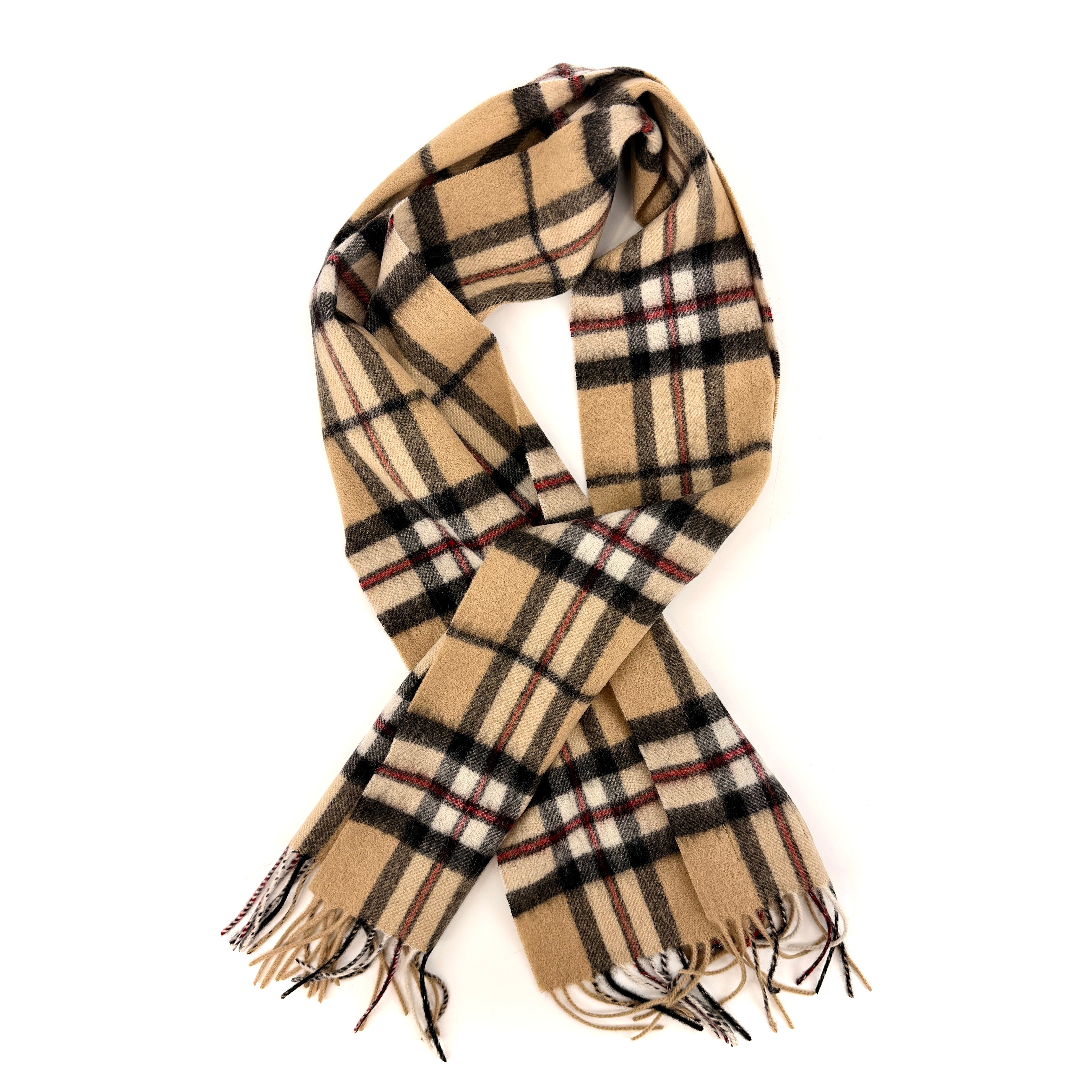 Foulard Tartan Thompson Camel en laine d'agneau