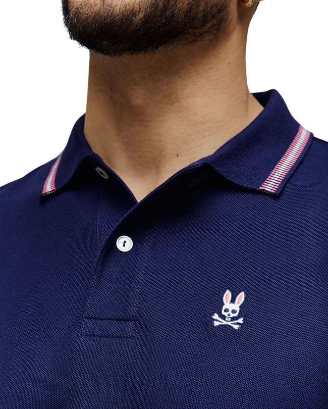 Polo en coton piqué marine col contrasté