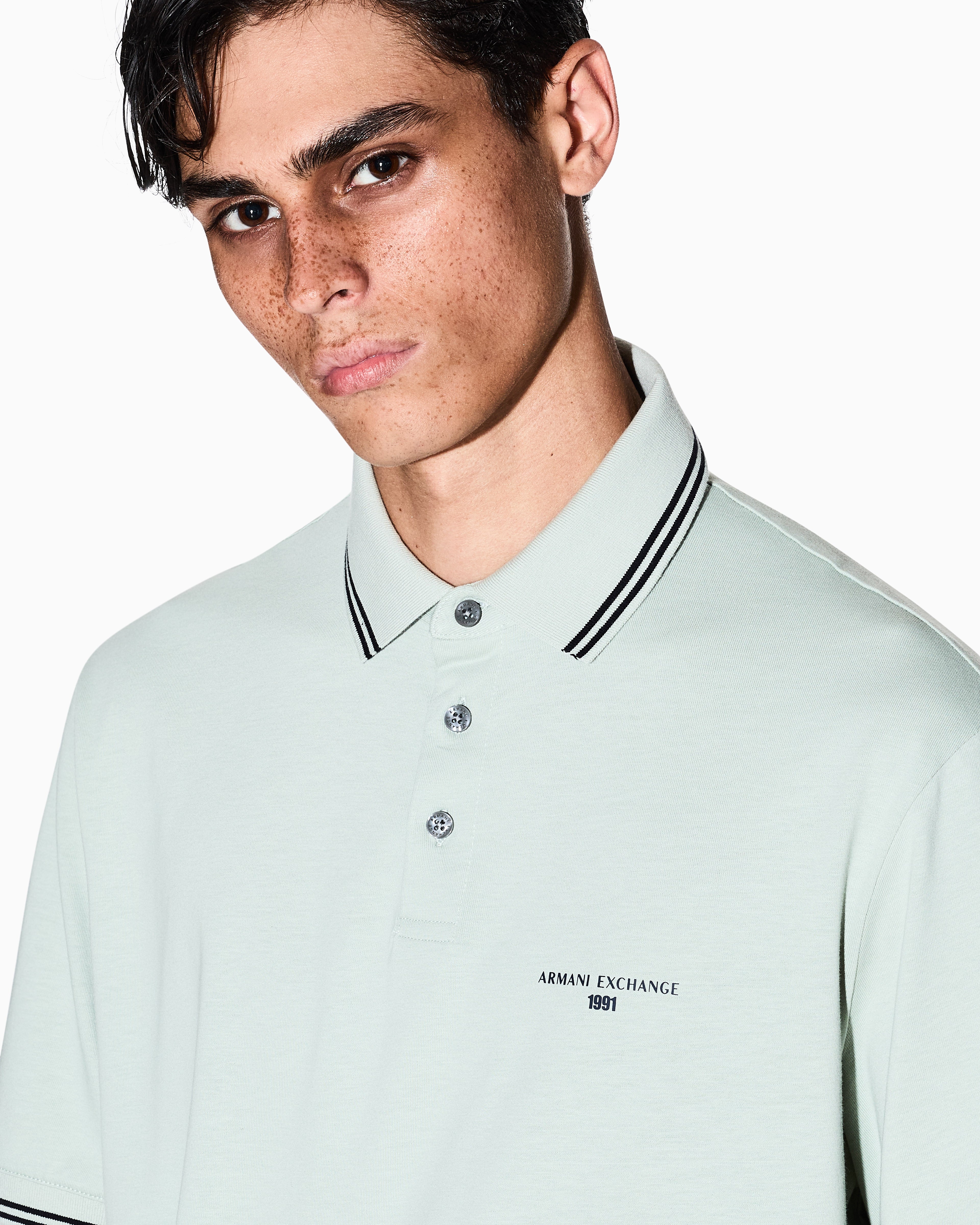 Polo en jersey de coton gris acqua