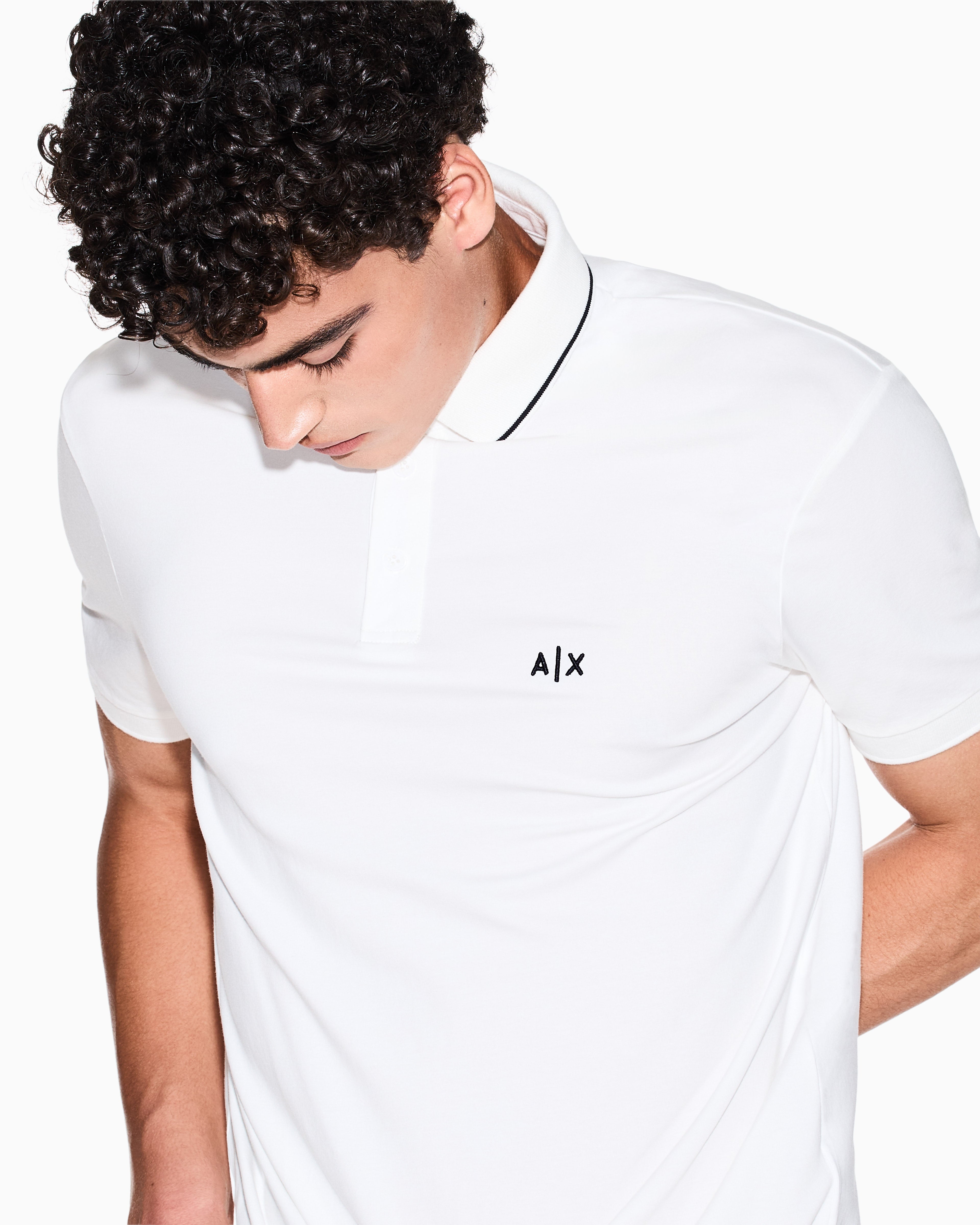 Polo manches courtes en jersey de coton blanc