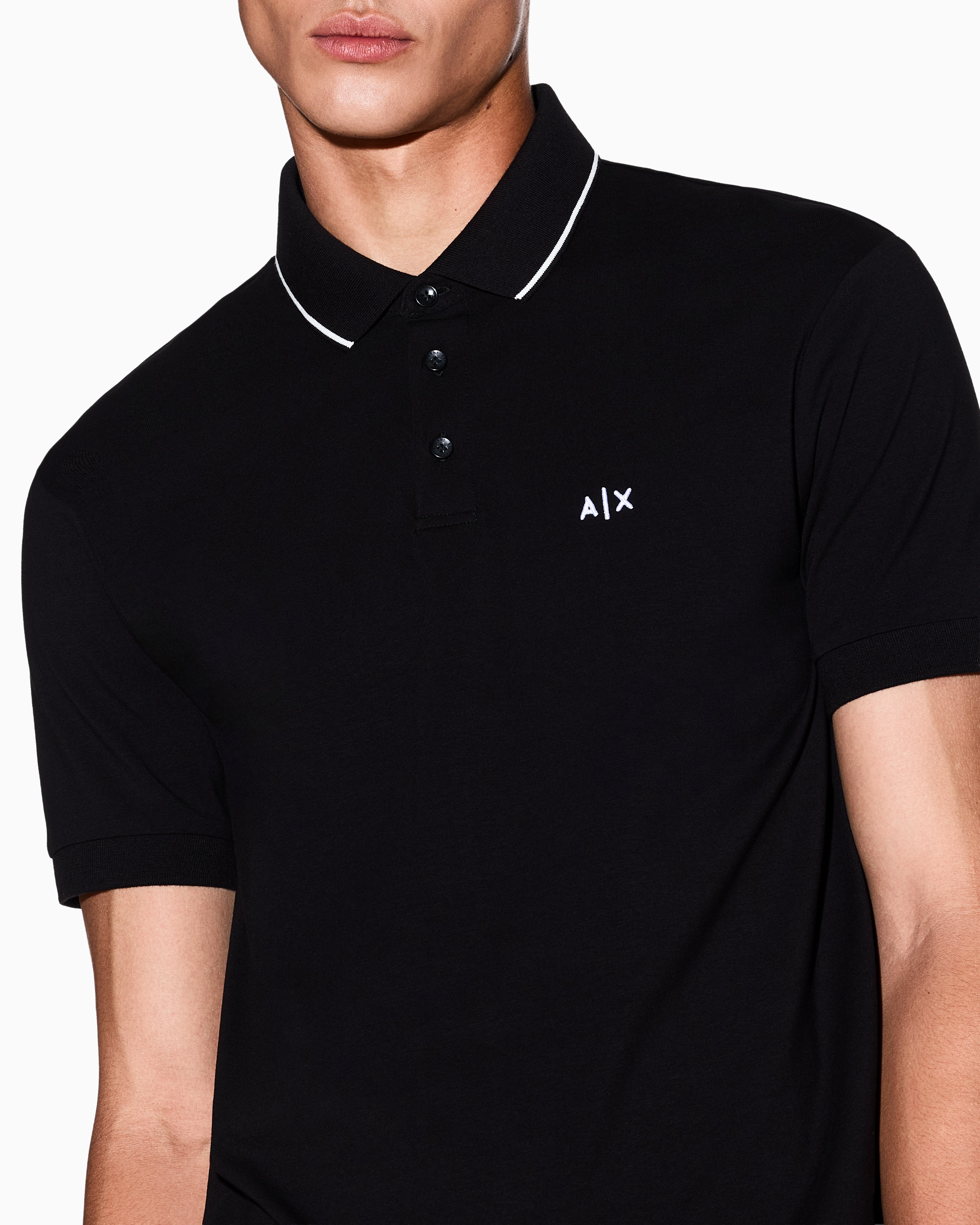 Polo manches courtes en jersey de coton noir