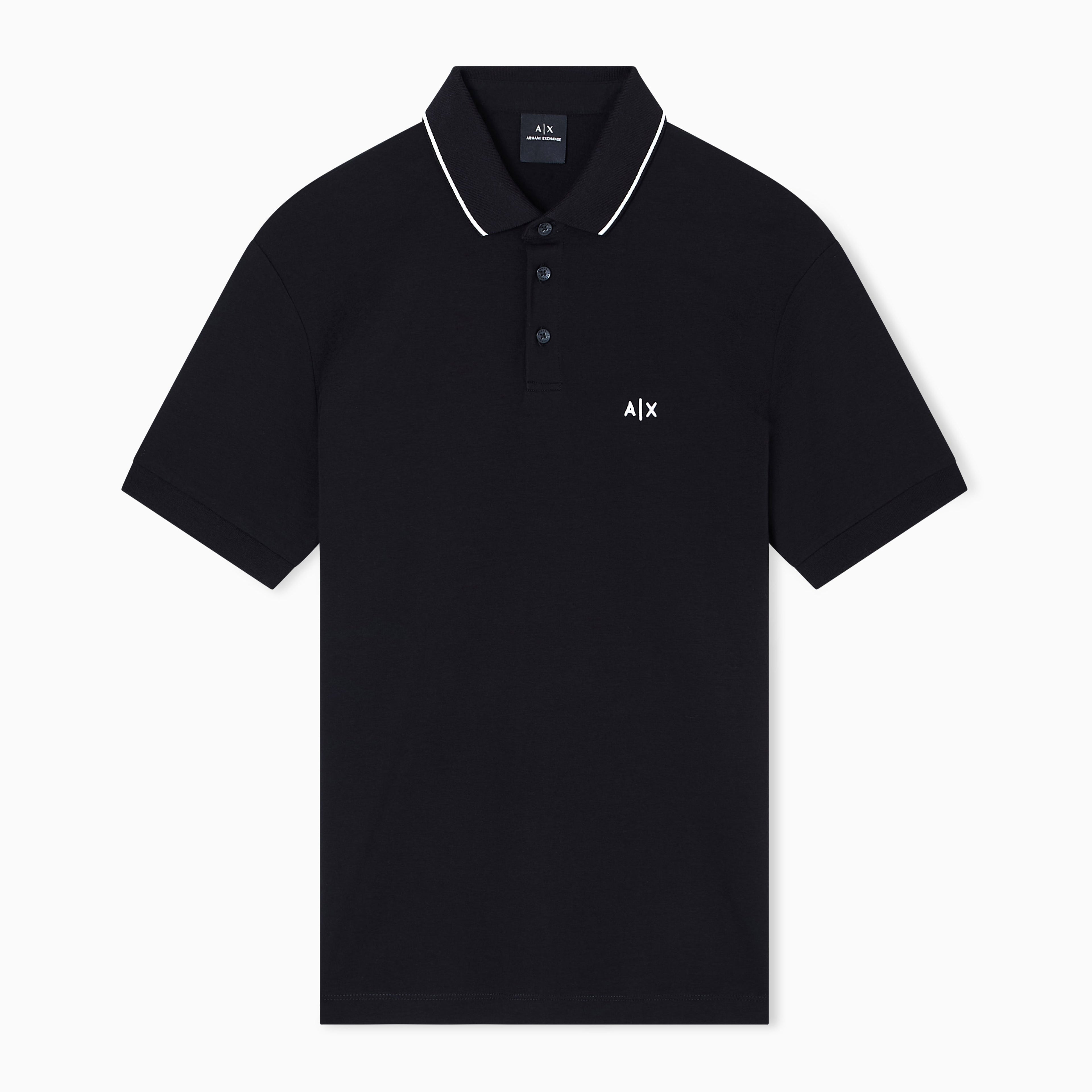 Polo manches courtes en jersey de coton noir