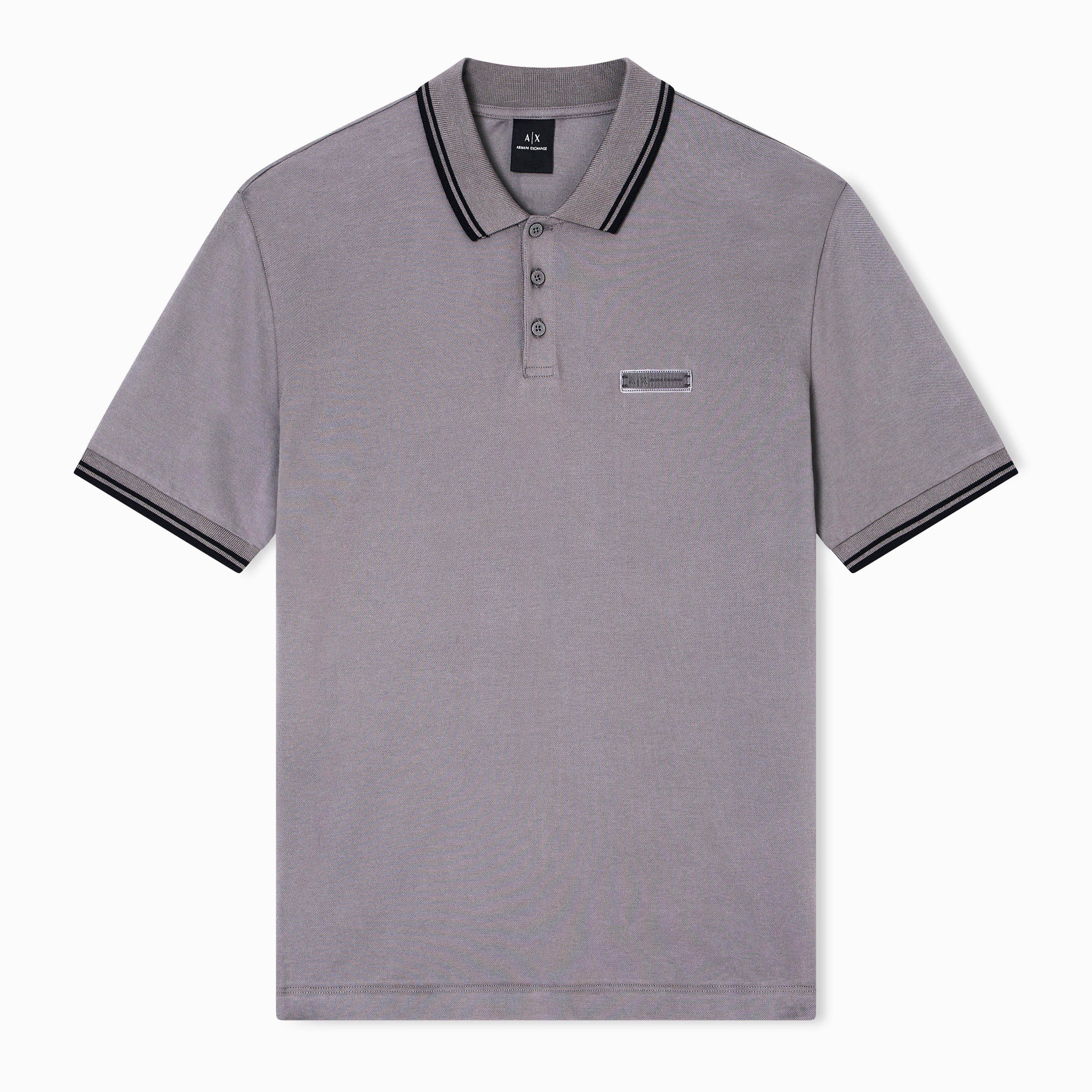 Polo en coton à détails rayés gris foncé