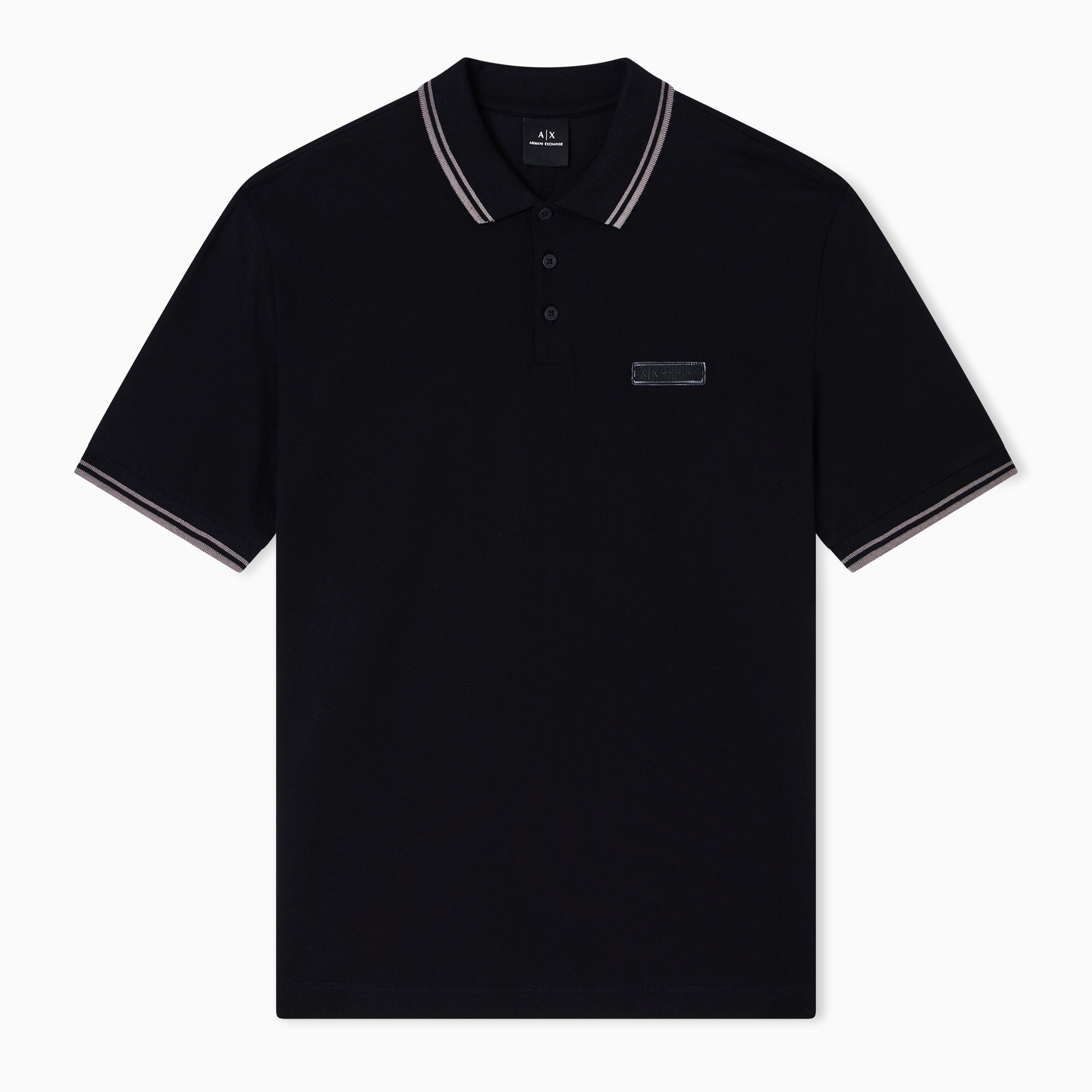 Polo en coton à détails rayés noir