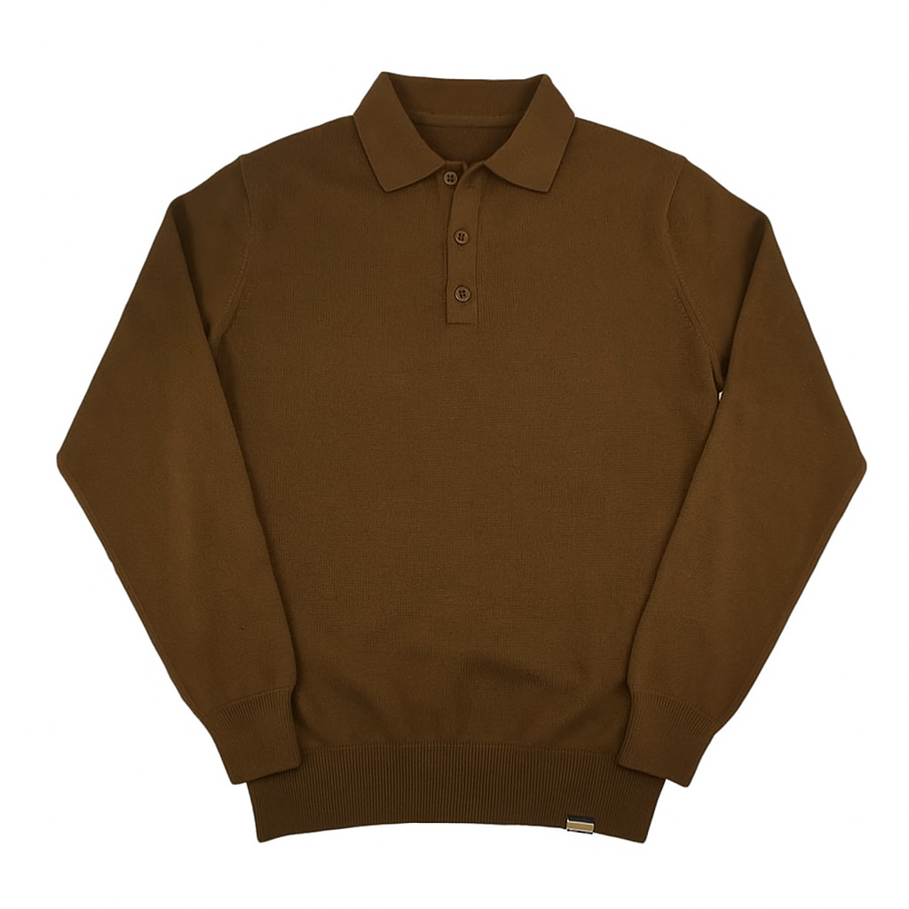 Polo Maurice en coton et cachemire tabac