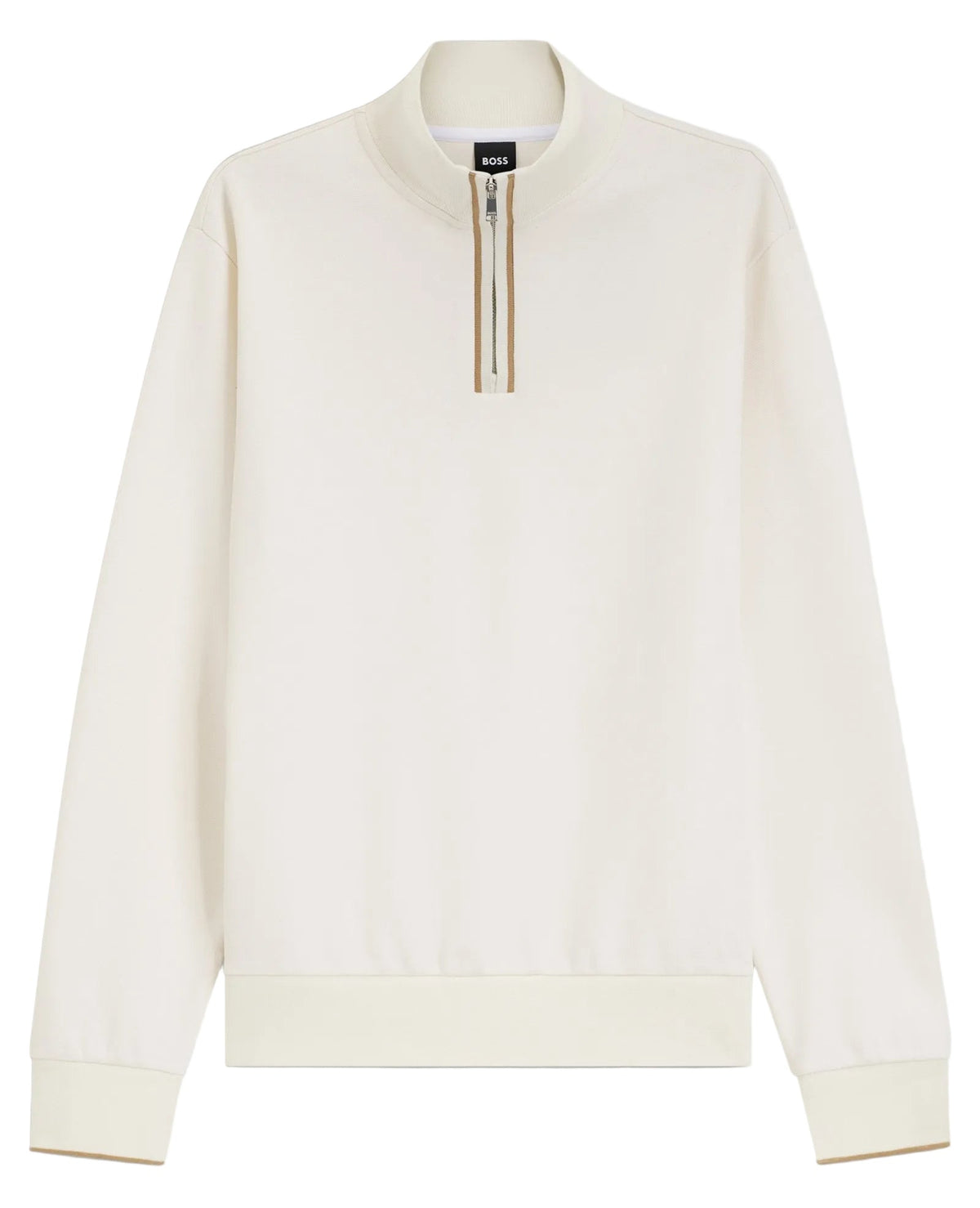 Pull quart de zip en coton beige par BOSS