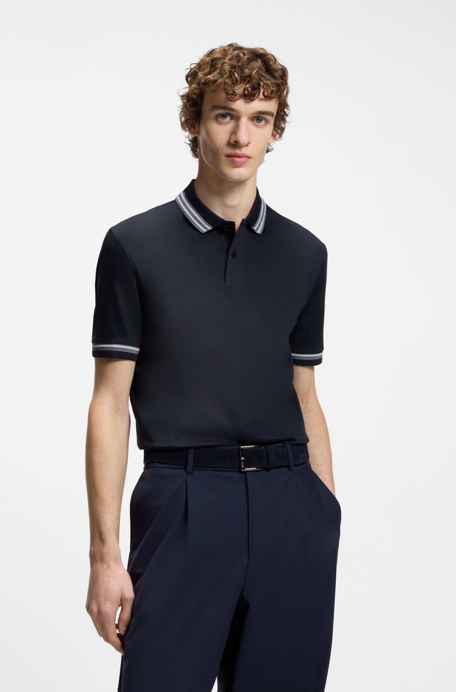 Polo slim fit en coton mercerisé avec col contrasté