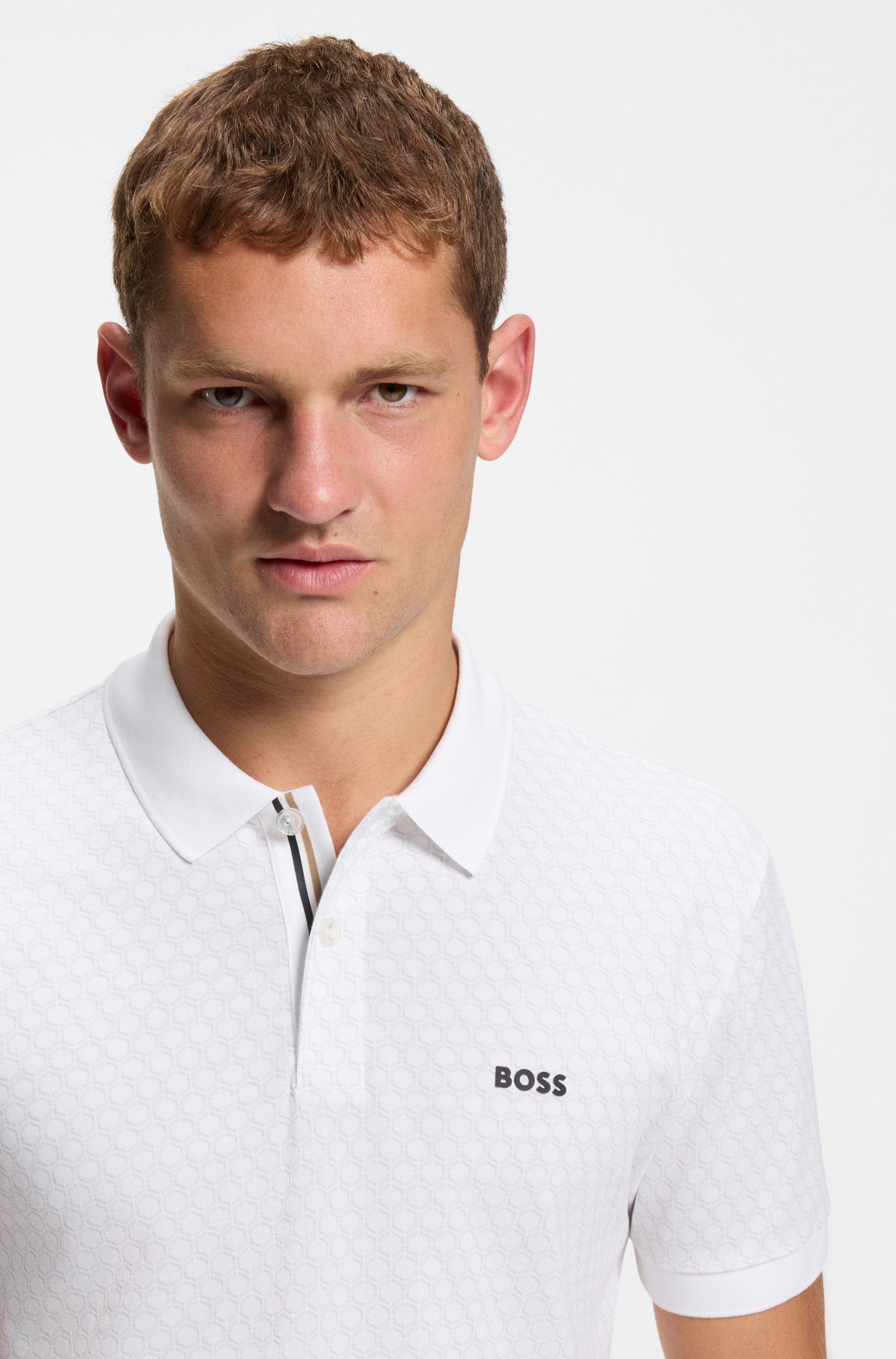 Polo imprimé en coton piqué blanc