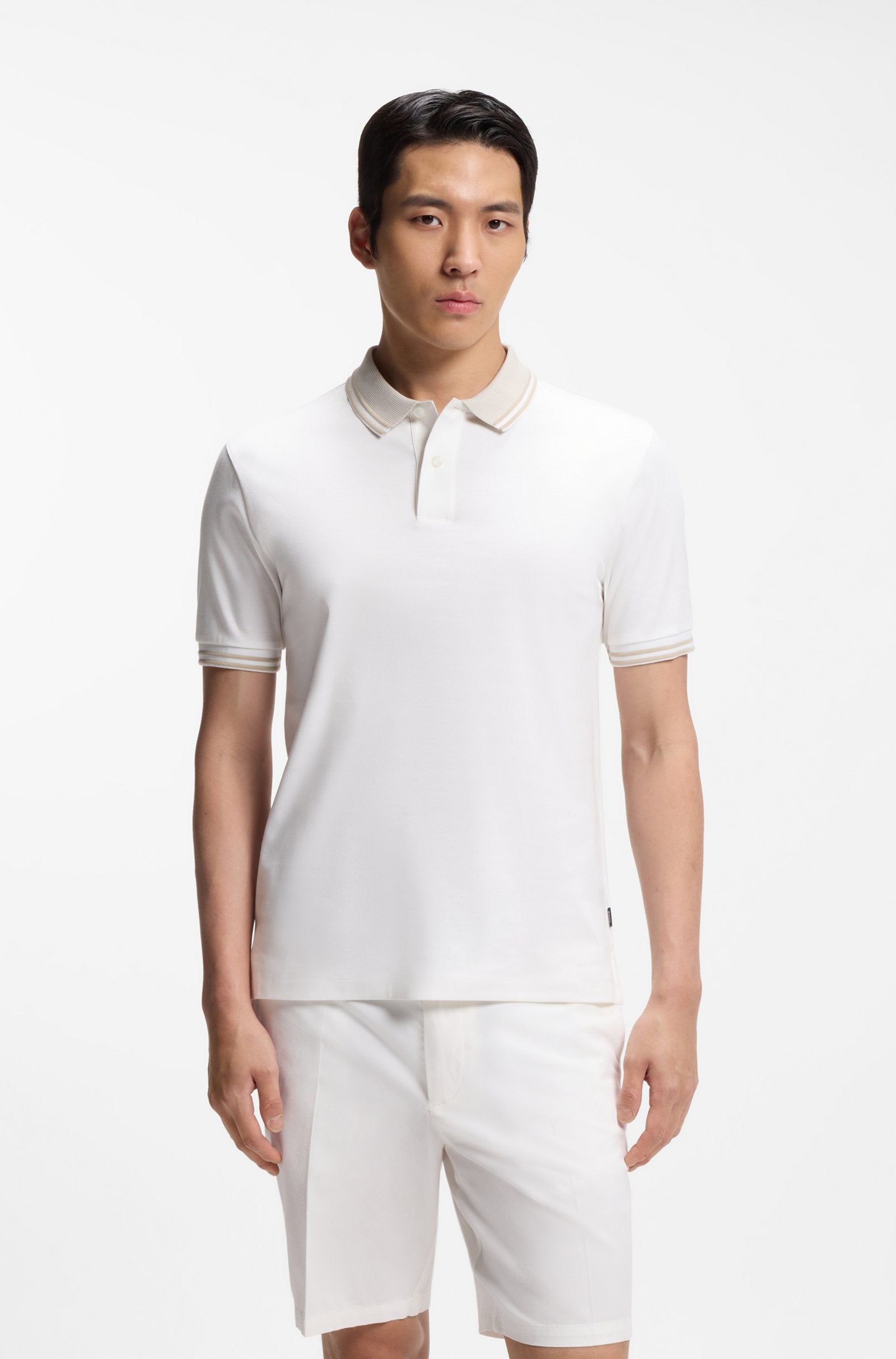 Polo col contrasté blanc en coton mercerisé