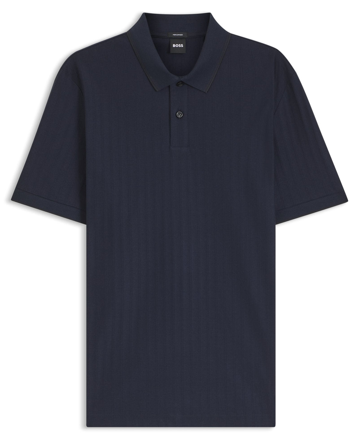 Polo marine à manches courtes en coton mercerisé texturé