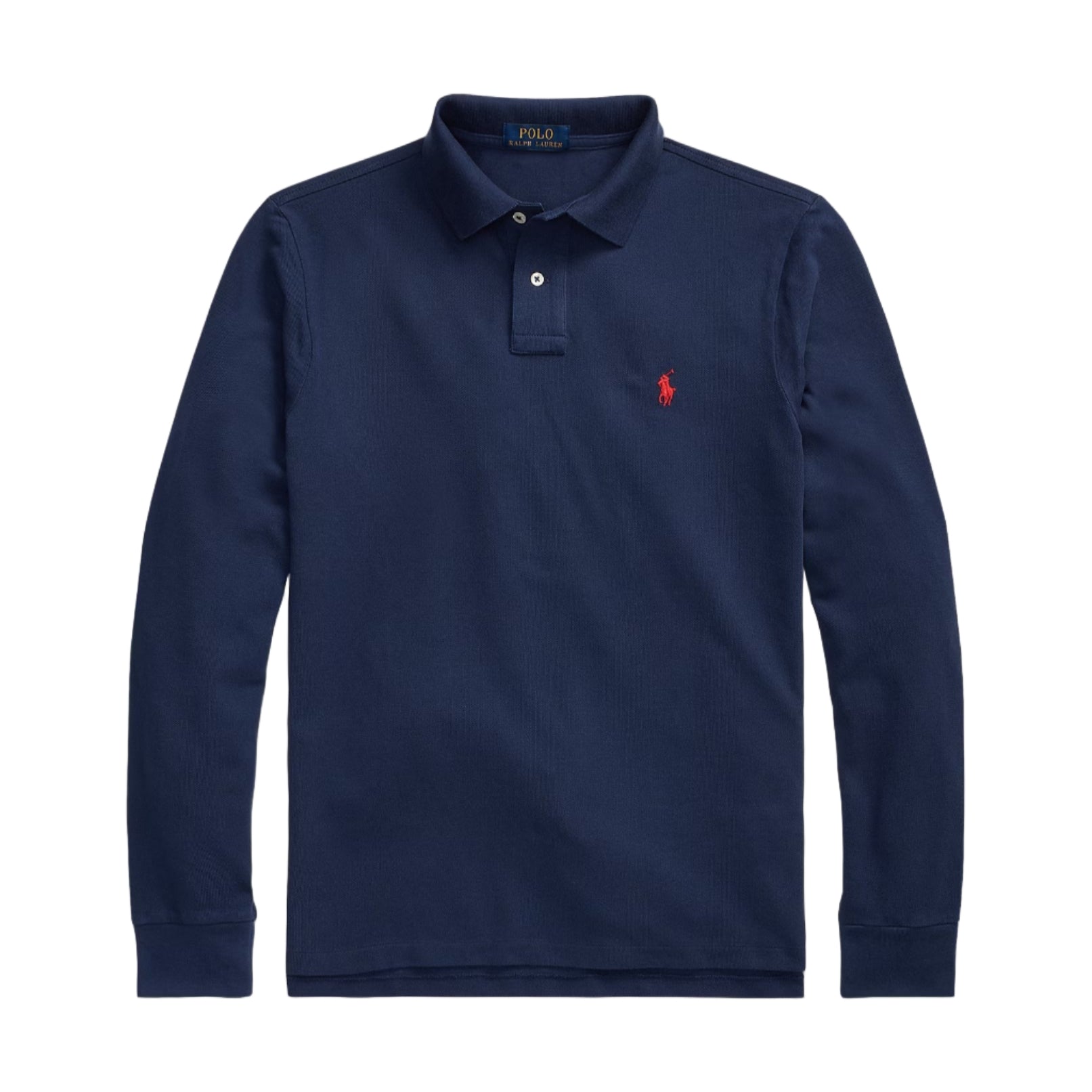 Polo manches longues en maille de coton marine