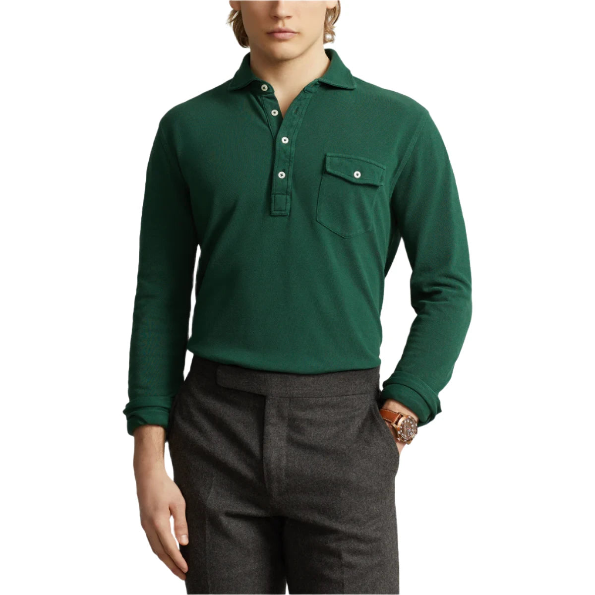 Polo manches longues original vert