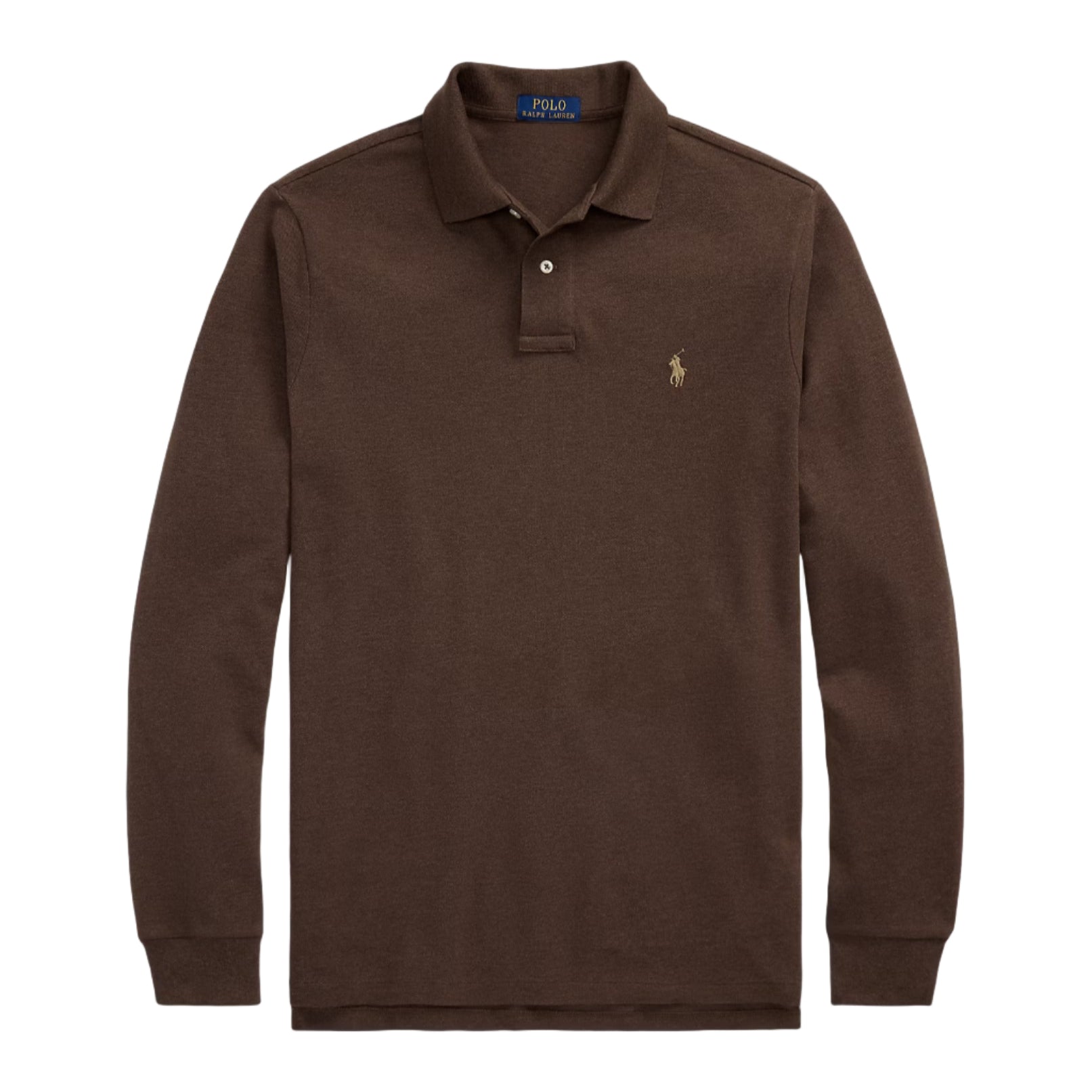 Polo manches longues en maille de coton brun