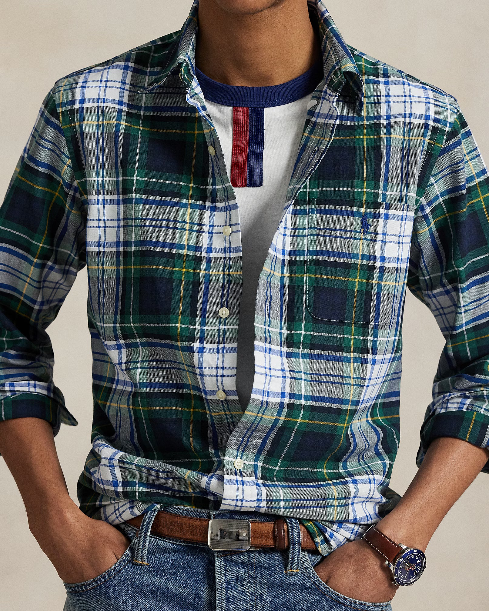 Chemise tartan fait en coton oxford