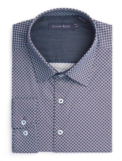 Laflamme- Chemise extensible imprimée bleu - STONE&ROSE
