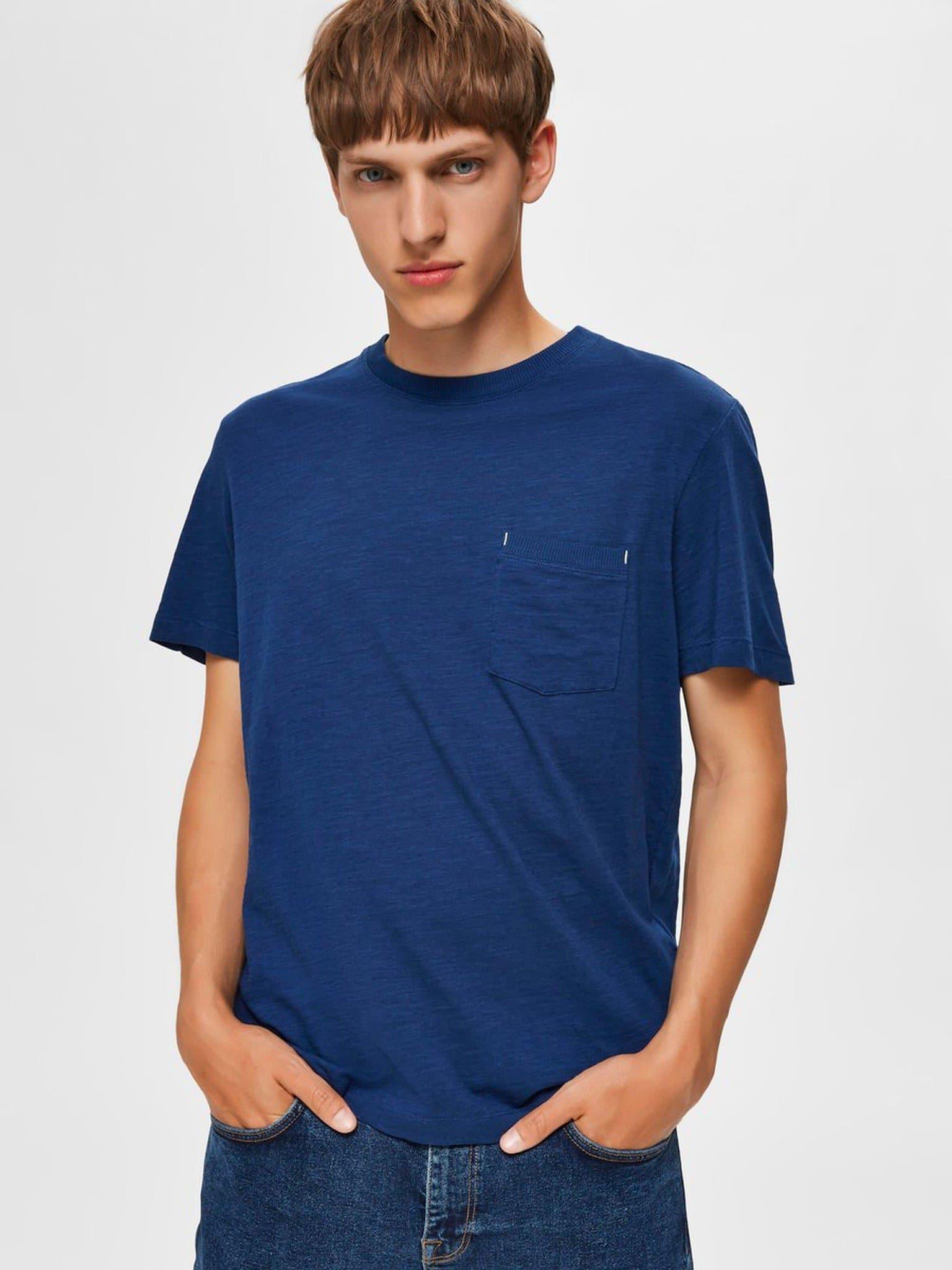 Laflamme- T-shirt bleu à poche - Selected
