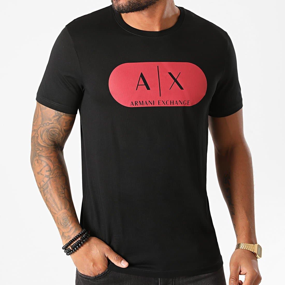 Laflamme- t-shirt noir avec logo rouge - Armani Exchange